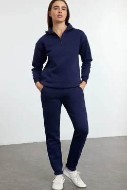 Trendyol Macacões-Agasalho de corrida de polar grossa com gola alta e fecho-éclair azul