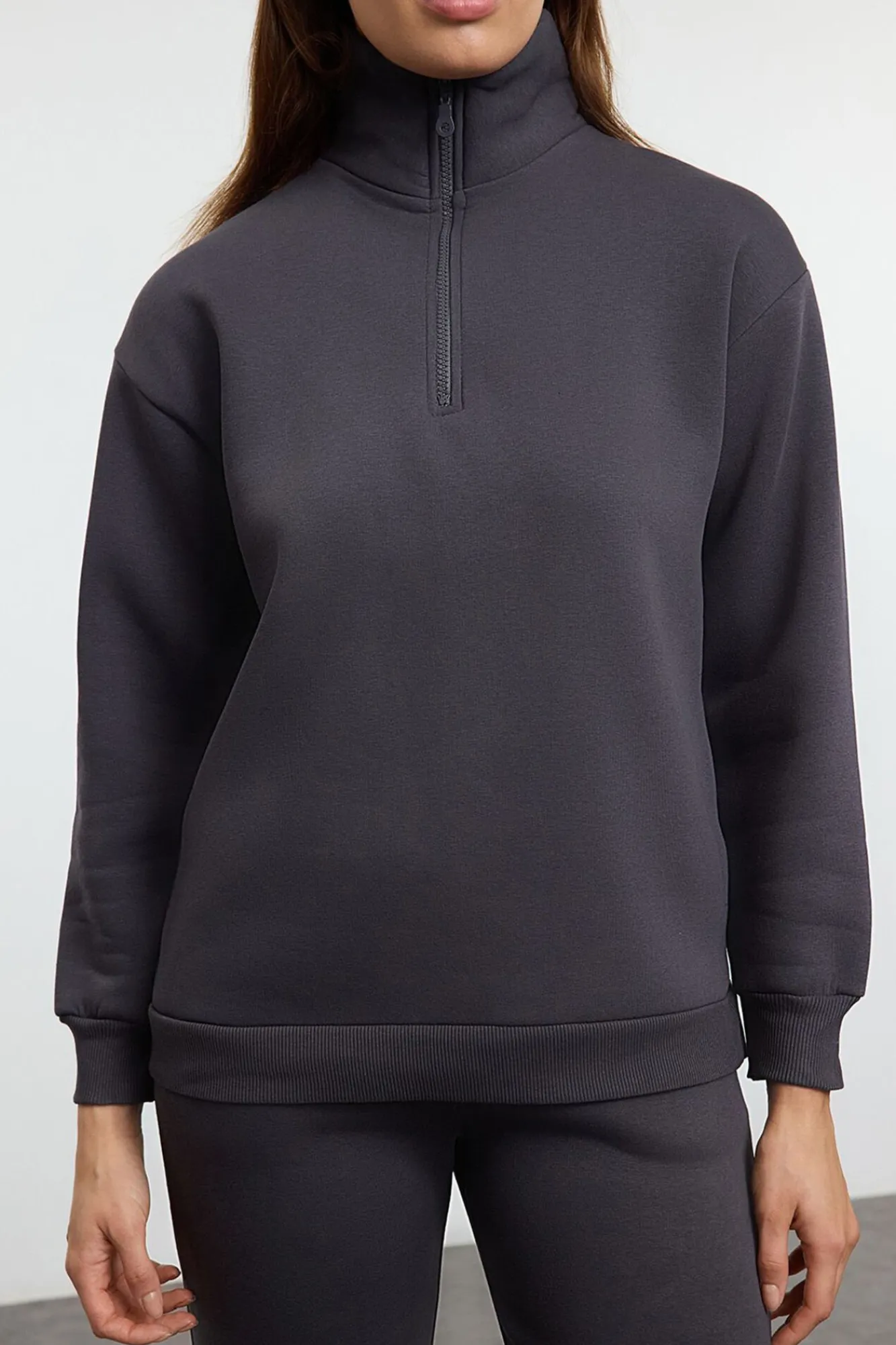 Trendyol Macacões-Agasalho de corrida de polar grossa com gola alta e fecho-éclair cinzento