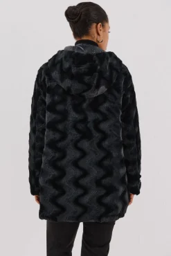 Cortefiel Casacos|Acolchoados E Agasalhos-Anoraque acolchoado reversível com efeito de pele Preto