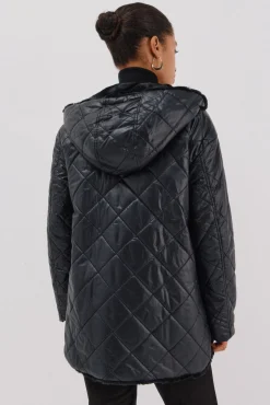 Cortefiel Casacos|Acolchoados E Agasalhos-Anoraque acolchoado reversível com efeito de pele Preto