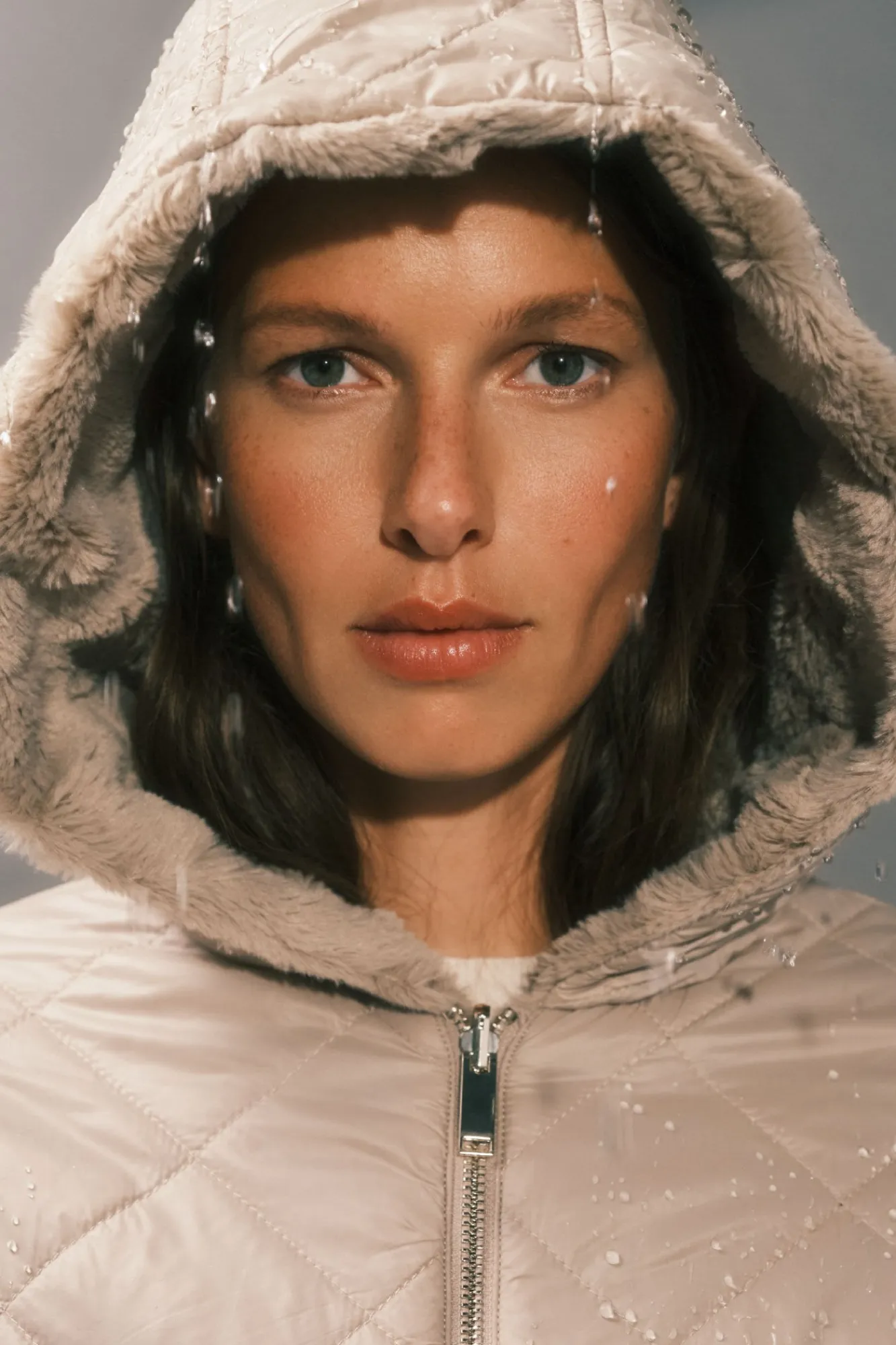 Cortefiel Casacos|Acolchoados E Agasalhos-Anoraque acolchoado reversível com efeito de pele Tostado