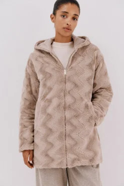 Cortefiel Casacos|Acolchoados E Agasalhos-Anoraque acolchoado reversível com efeito de pele Tostado