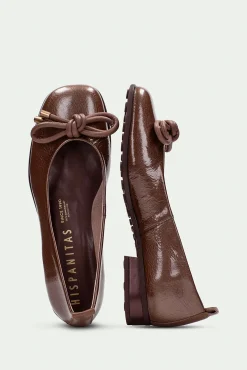Hispanitas Sabrinas|Calçado De Couro-Bailarina com bico quadrado e detalhes GENOVA Castanho