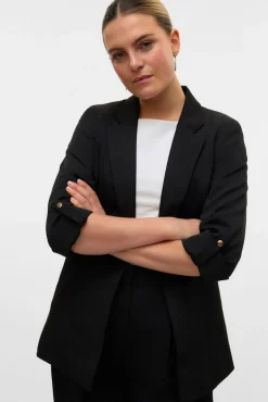 Vero Moda Blazers-Blazer aberto com manga arregaçadas Preto