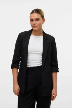 Vero Moda Blazers-Blazer aberto com manga arregaçadas Preto