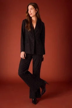 Slowlove Blazers-Blazer ajustado com strass. Preto