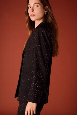 Slowlove Blazers-Blazer ajustado com strass. Preto