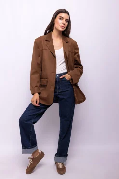 Object Blazers|Sobretudos-Blazer com efeito camurça Castanho