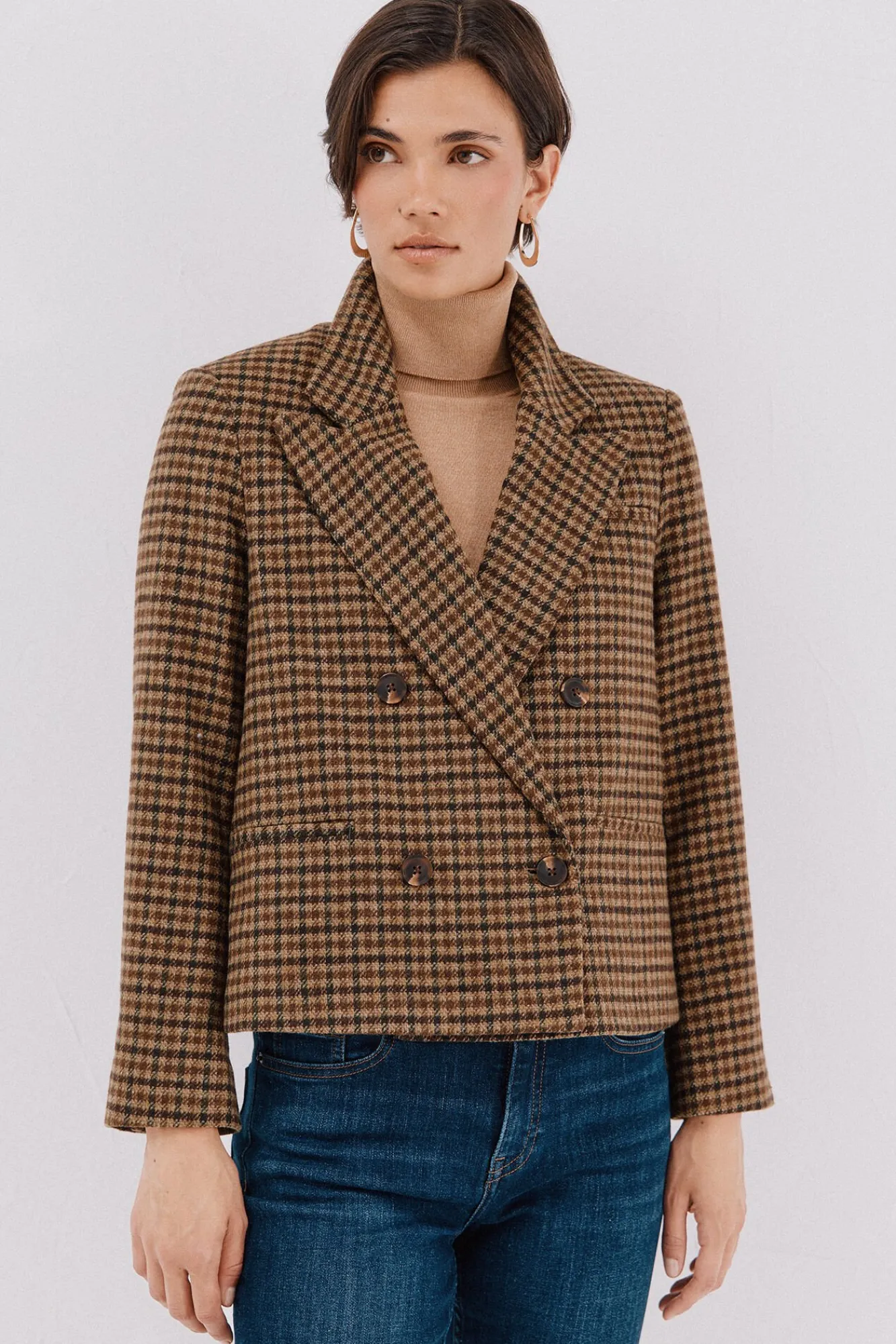 Cortefiel Blazers-Blazer curto Castanho