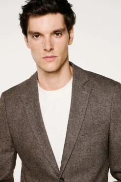 Selected Blazers|Blazers-Blazer de lã slim fit Castanho