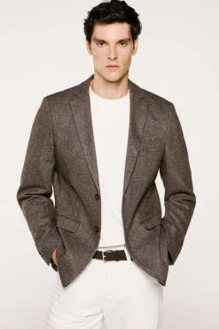 Selected Blazers|Blazers-Blazer de lã slim fit Castanho