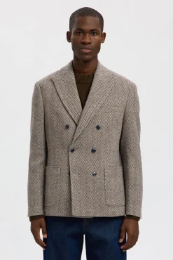 Selected Blazers|Blazers-Blazer de lã trespassado Tostado