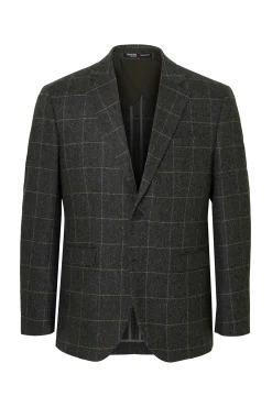 Selected Blazers|Blazers-Blazer de lã xadrez Cinzento