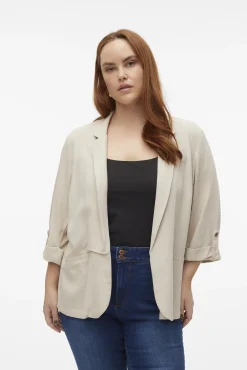 Vero Moda Curve Blazers-Blazer de linho e manga 3/4 (tamanho grande) Cinzento