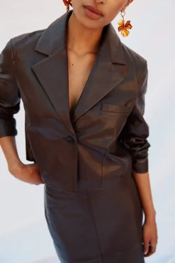 Cortefiel Fatos|Blazers-Blazer de pele Castanho