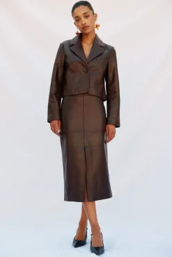 Cortefiel Fatos|Blazers-Blazer de pele Castanho