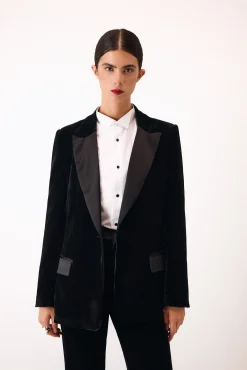 Pedro del Hierro Blazers-Blazer de veludo e cetim Preto