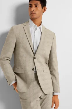 Selected Blazers|Blazers-Blazer de xadrez Slim Fit confecionado com materiais reciclados Tostado