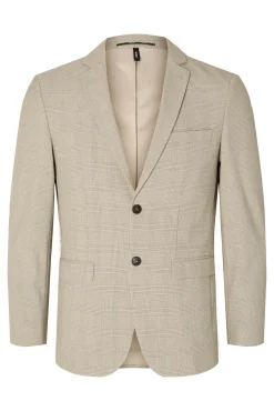 Selected Blazers|Blazers-Blazer de xadrez Slim Fit confecionado com materiais reciclados Tostado