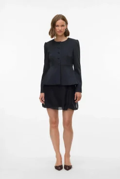 Vero Moda Blazers-Blazer feminino de cetim com mangas bufantes Preto