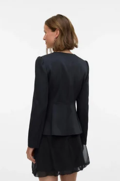 Vero Moda Blazers-Blazer feminino de cetim com mangas bufantes Preto