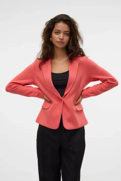 Vero Moda Blazers-Blazer feminino de manga comprida com bolsos Vermelho