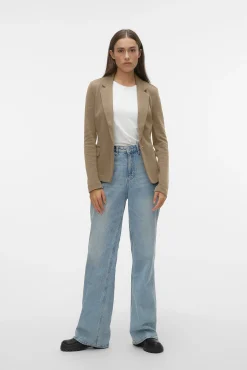 Vero Moda Blazers-Blazer feminino de manga comprida com bolsos Castanho