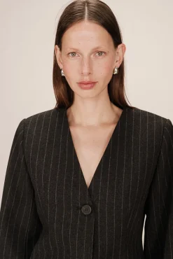 Grace & Mila Fatos|Blazers-Blazer gola em mistura de lã riscas Cinzento