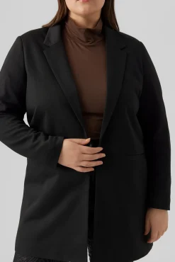 Vero Moda Curve Blazers-Blazer manga comprida com bolsos plus size Preto