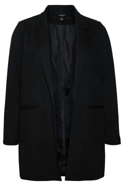 Vero Moda Curve Blazers-Blazer manga comprida com bolsos plus size Preto