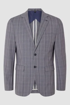 Selected Blazers|Blazers-Blazer Slim Fit de xadrez com bolsos Cinzento