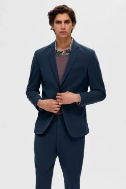 Selected Blazers|Blazers-Blazer Slim Fit estilo malha confecionado com Lenzing Ecovero Azul