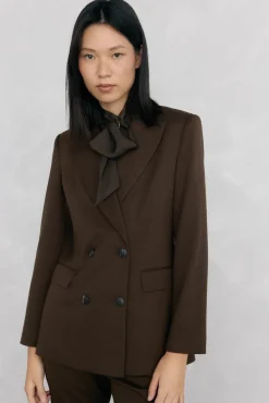 Pedro del Hierro Blazers-Blazer trespassado chocolate Marrom