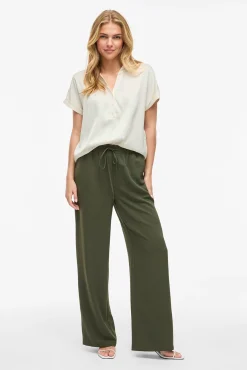 Vila Blusas-Blusa acetinada de manga curta Ecru