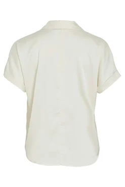 Vila Blusas-Blusa acetinada de manga curta Ecru