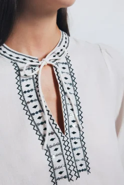 Springfield Blusas-Blusa boho com bordado de lantejoulas cru