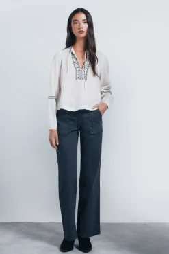 Springfield Blusas-Blusa boho com bordado de lantejoulas cru