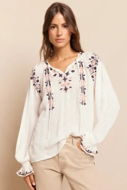 Slowlove Blusas-Blusa bordada Ecru