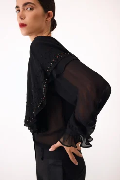 Pedro del Hierro Blusas-Blusa capa bordada Preto