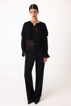 Pedro del Hierro Blusas-Blusa capa bordada Preto