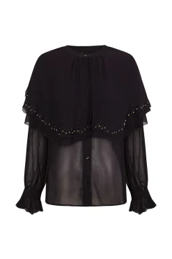Pedro del Hierro Blusas-Blusa capa bordada Preto
