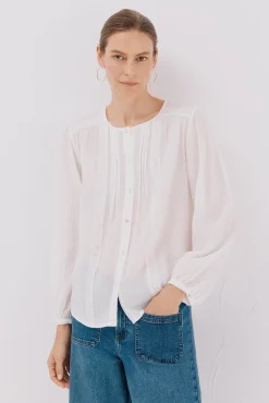 Cortefiel Blusas-Blusa com acabamento em renda Branco