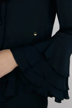 Pedro del Hierro Blusas-Blusa com babados e laçada Preto