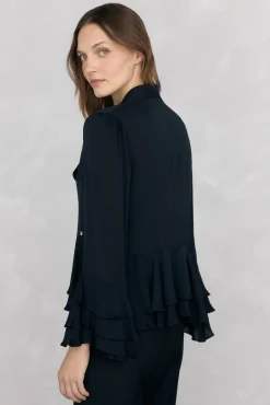 Pedro del Hierro Blusas-Blusa com babados e laçada Preto