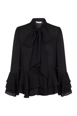Pedro del Hierro Blusas-Blusa com babados e laçada Preto
