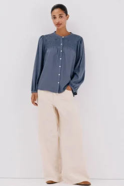 Cortefiel Blusas-Blusa com bordado Azul