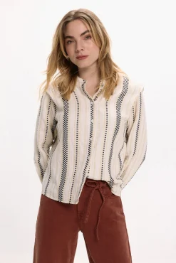 Vila Blusas-Blusa com bordado de algodão Tostado