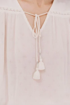 Cortefiel Blusas-Blusa com borlas Branco