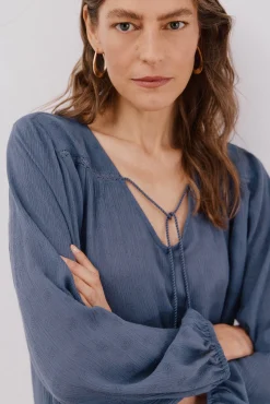 Cortefiel Blusas-Blusa com borlas Azul