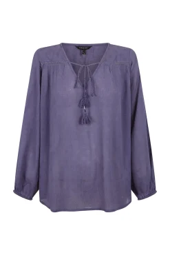 Cortefiel Blusas-Blusa com borlas Azul